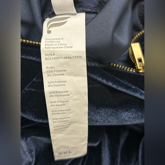 Fabletics Dark Navy Blue Zipper Front Wide Leg Velour Jumpsuit Size XXL - Picture 13 of 14